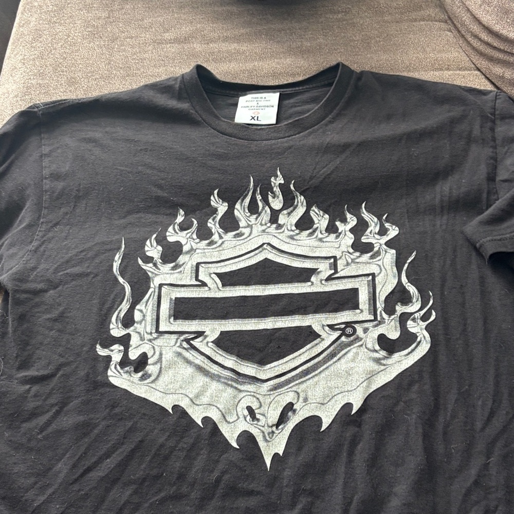 Harley-Davidson Black Tee with Silver Flame Emblem